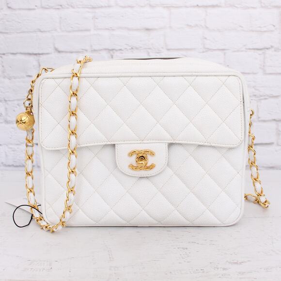Chanel CC Camera Bag White Caviar Leather Shoulder Handbag A4730 - Picture 1 of 12